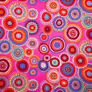 Kaffe Fassett Mosaic Circles pattern in pink color is a very popular 100% cotton designer fabric.  This material is very popular for making quilts, tote bags, pillows and more.  Get yours today before it sells out.