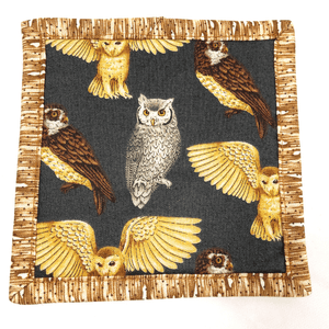 This owl themed mug rug aka drink coasters is such a fun gift for the owl lover.  They are made from 100% cotton fabric, are insulated and washable.  These are great accessories for your home office desk or for your coffee bar area, adding a splash of color and uniqueness.