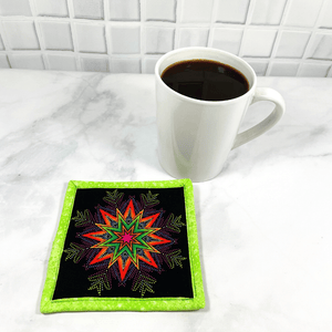 Mug rugs are also known as drink coasters.  These are made with a bright mandala design.  They are made from 100% cotton fabric, are insulated and washable too.  These are great accessories for your home office desk or for your coffee bar area, adding a splash of color and uniqueness.