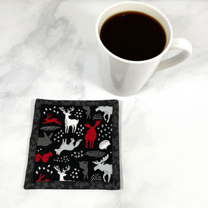 This is a woodland animal themed fabric drink coaster aka mug rug.  These make a great addition to your home office desk or your home coffee bar.  They also make great gifts for that special someone in your life.
