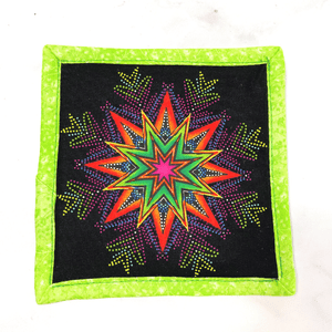Mug rugs are also known as drink coasters.  These are made with a bright mandala design.  They are made from 100% cotton fabric, are insulated and washable too.  These are great accessories for your home office desk or for your coffee bar area, adding a splash of color and uniqueness.