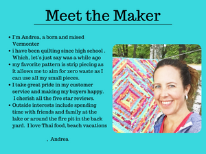 Learn more about Sew Happy Quilting and the crafter behind the company.  Andrea Scott sells fabric and unique quilted items.